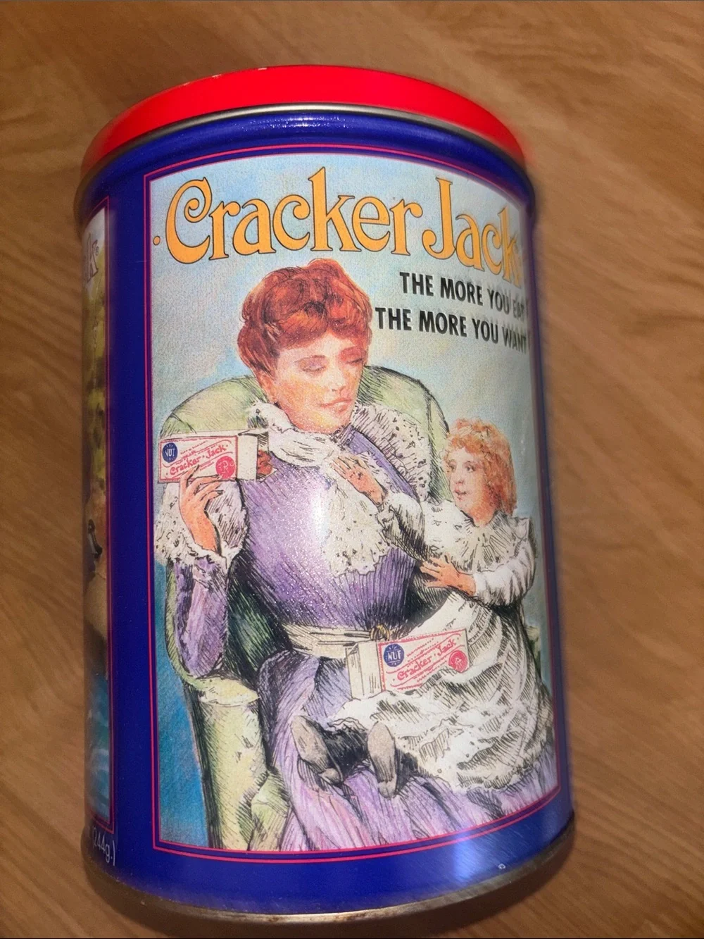 Cracker Jack Decorative Tin Canister - Red & Blue